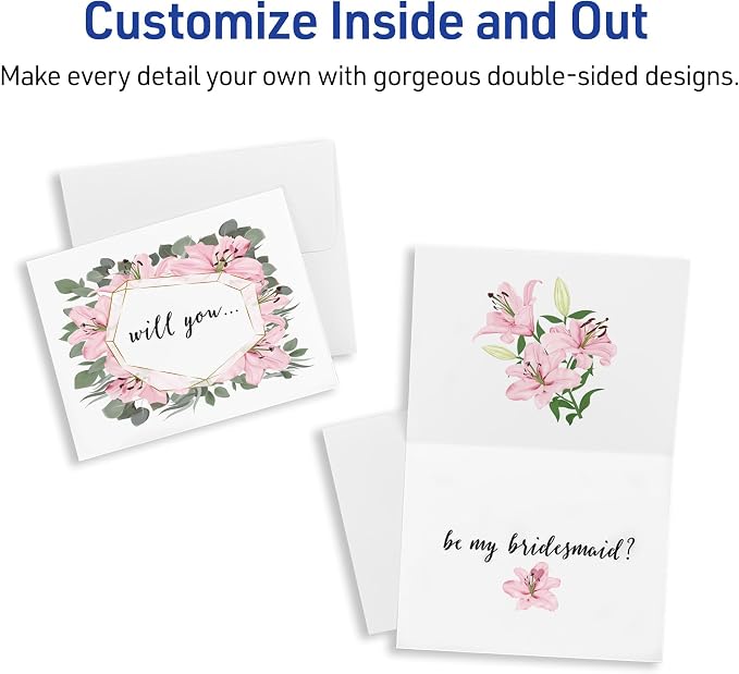 Avery® Printable Note Cards, Envelopes Included, 4.25" x 5.5", Textured White, Inkjet Printer Compatible, 50 Blank Cards per Pack, Great for Product Branding, Marketing, and More (2 Packs of 5813)