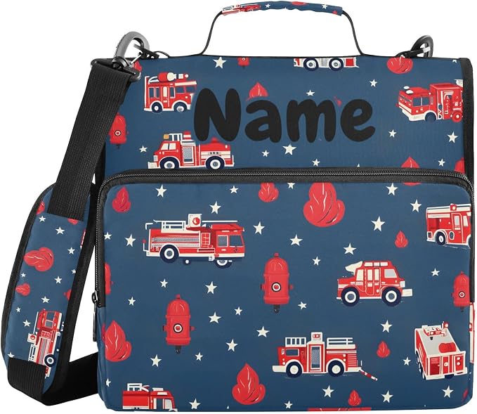 Custom Fire Truck Engine Hydrant 3 Ring Binder Bag 1.5 inch Personalized Name Binder Organizer 500 Sheet Documents Storage for School Office