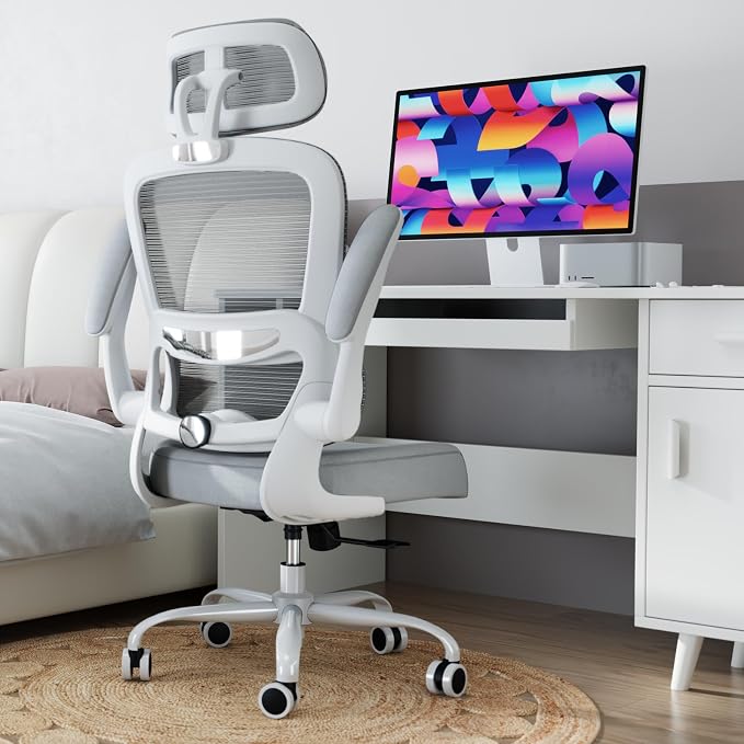 TRALT Office Chair Ergonomic Desk Chair - Gaming Chair with Lumbar Support | 330 LBS Home Office Desk Chairs with Headrest, Reading Chair with Flip-up Armrests, Comfortable Computer Chairs (1, Grey)