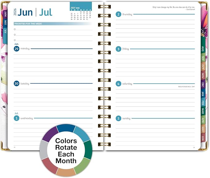 HARDCOVER Academic Year 2026-2027 Planner: 14 Months (May 2026 Through June 2027) 5.5"x 8" Daily Weekly Monthly Planner Yearly Agenda. Bookmark, Pocket Folder and Sticky Note Set (Rainbow Floral)