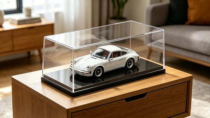Model Car Display Case for 1:18 Scale Diecast Cars, Clear Acrylic Stackable Showcase Box for Toys & Memorabilia, Dustproof Collector Storage with Black Base, 13.4 x 6.4 x 5.5 Inch