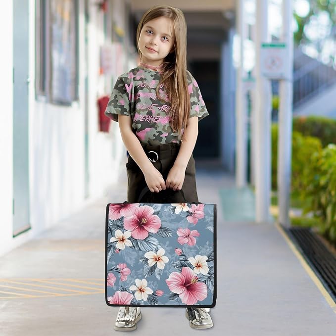 3 Ring Zipper Binder with Shoulder Strap Pink Hibiscus Flower 2 Inch Zippered Binder Bag 500 Sheet Capacity Multi Pockets for School Supplies