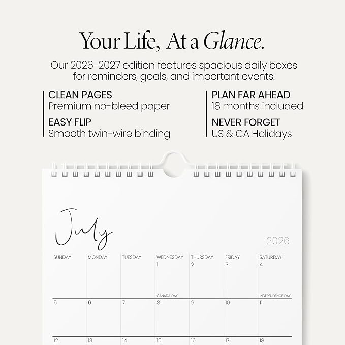 Karto Wall Calendar 2026-2027 8.5x11 in - Cursive | July 2026 to December 2027, Vertical, Boosts Productivity, Easy Monthly Planning