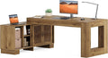 LITTLE TREE L Shaped Executive Desk, Large 63" Executive Desk with File Cabinet, Modern L Shaped Desk, Corner Computer Desk for Home Office & Business Furniture Workstation, Brown