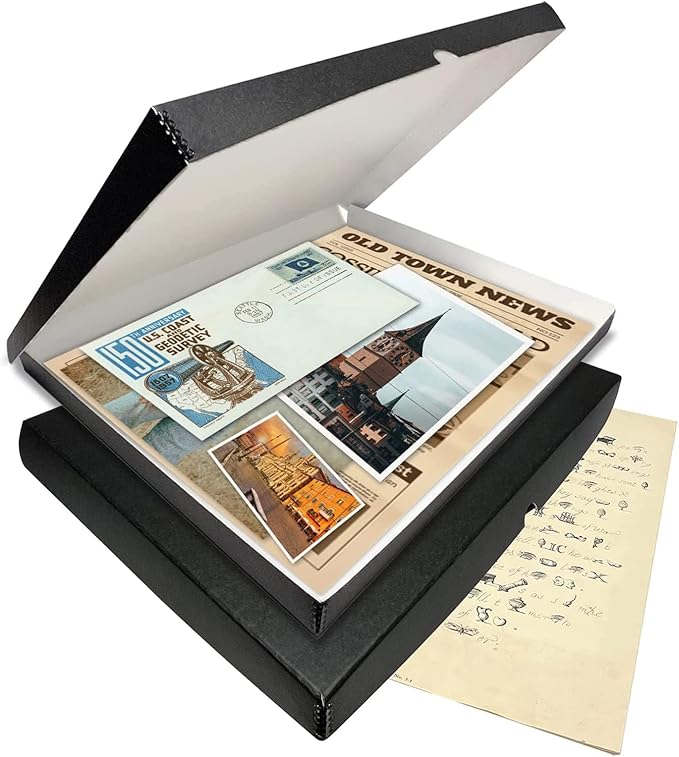 Lineco Folio Storage Box, Clamshell Design with Metal Edge. 18.5x24.5x1.75 Inches, Archival Boxboard, Preserve Photos, Cards, Magazines, Documents, Art, Ephemera, Family Records, Black, Pack of 8