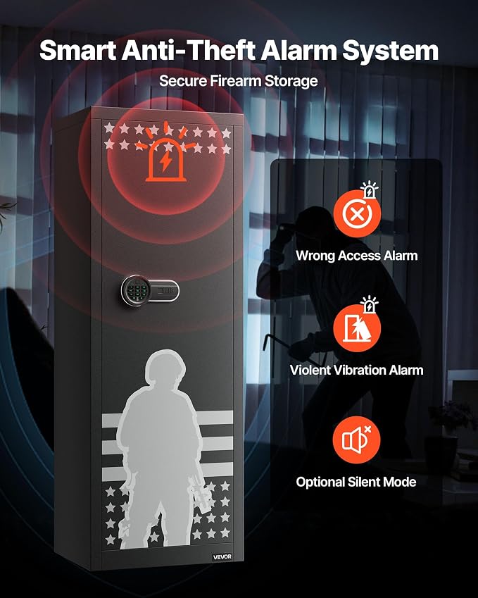 VEVOR 10-12 Gun Safe, Long Gun Cabinet for Rifles and Pistols, Quick Access Rifle Safe with 4 Pistol Pockets and 3 Adjustable Racks, Large Digital Cabinet with Key and Password Lock(Assembly Required)