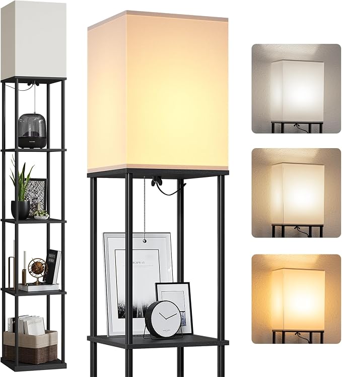 SUNMORY 5 Tier Floor Lamp with Shelves, Modern Square Standing Lamp with 3 Color Temperature Bulb, Corner Display Bookshelf Lamp for Living Room and Bedroom, Tall Shelf Floor Lamp | 3 CCT LED Bulb Include, 70" Tall Corner Shelf Lamp, Display Bookshelf,...
