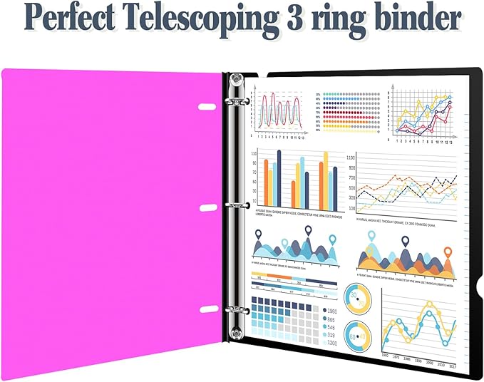 INFUN Telescoping 3 Ring Binder, Portable Plastic 0.75 inch 3 Ring Binder with Telescoping Spine and Foldable Front Cover Holds 8.5" x 11" Paper for School,Office and Homes-Pink