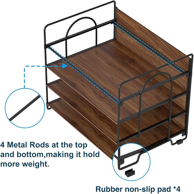 LUCYCAZ 4 Tier Paper Organizer for Desk,Wood Desk Organizer | Metal Paper Tray Organizer, File Organizer for Office Home School, Black
