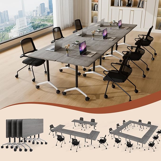 Folding Conference Table 4ft 5ft, Foldable Office Meeting Desk for 6 People, Multiple Sizes Colors Mobile Conference Room Table for Training Room School Business Furniture (6, Grey, 71in)
