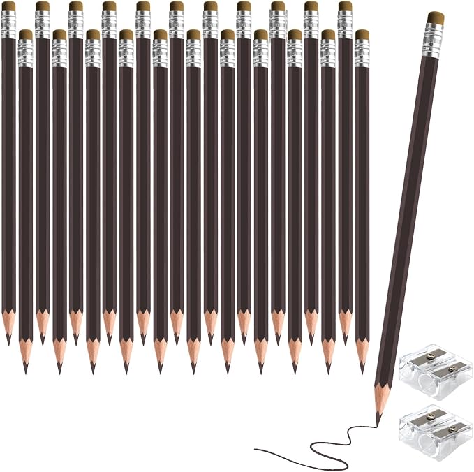 24PCS Brown Colored Pencils with Eraser Pre Sharpened Pencil 2 HB - Ideal for Checking, Grading, Tests & Office/School Supplies (Brown)
