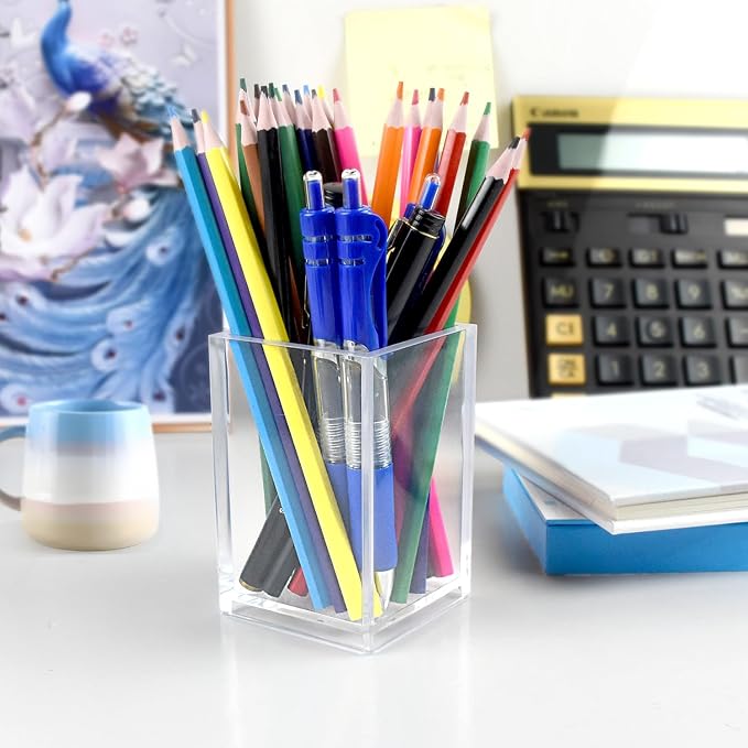 20 Pack Clear Acrylic Pen Holders, Bulk Pencil Cup Desk Organizers | Bulk Clear Cups For Classrooms, Offices, Makeup Brushes, Stationery, Teachers And Shared Workspaces
