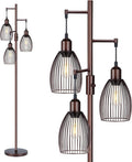 Torondo Dimmable Floor Lamp, Industrial Floor Lamps for Living Room, Brown Tree Lamp Standing Lamp Tall Lamps with 3 Elegant Teardrop Cage Head & 800 Lumens LED Bulbs for Living Room Bedroom Office