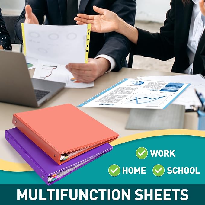 Sheet Protectors, PANDRI 400 Pack Color Heavy Duty Plastic Page Protectors Sheet Reinforced 11-Hole Fit for 3 Ring Binder Fits Standard 8.5 x 11 Paper, 9.25 x 11.25 Top Loaded, Excluding Acid