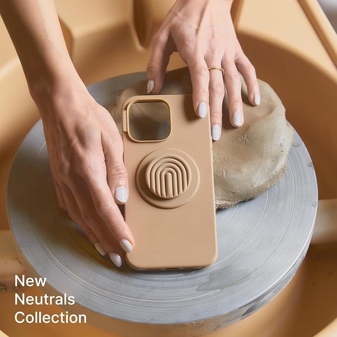 PopSockets iPhone 15 Pro Phone Case with MagSafe- Latte | Magnetic, Wireless Charging, Camera & Drop Protection, Brown, Plain, Cream, Beige, Summer Spring