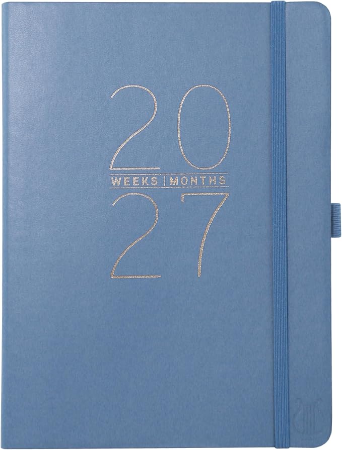 Graphique Apollo Blue 18 Month Planner, July 2026 – Dec. 2027, Hardbound Vegan Leather Planner with Monthly Tabs, Holidays & Reminder Stickers, 6” x 8”