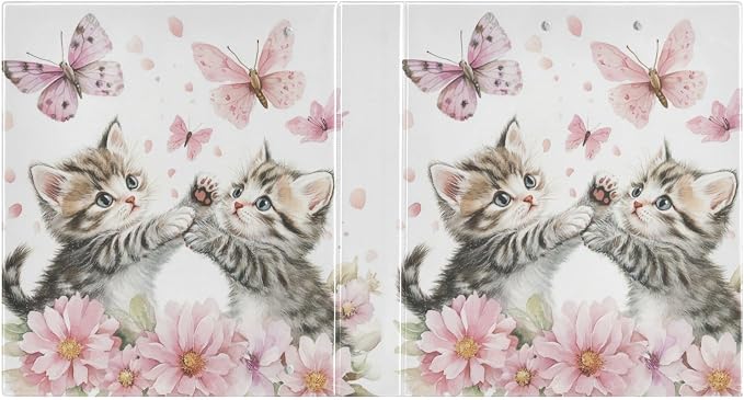 Butterfly Cute Cat Binder 1.5 Inch Binder with Clipboard&Pockets, Kitty with Pink Floral Hardcover Binders 3 Ring, Heavy Duty Large File Folder for Office School Supplies - Holds 200 Sheets