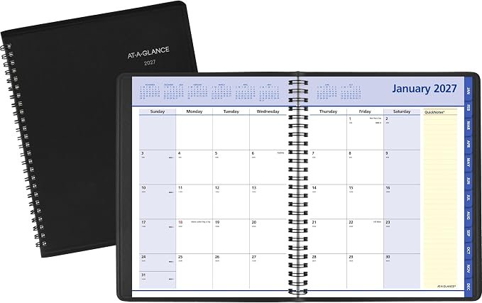 AT-A-GLANCE 2027 Planner, Monthly, 7" x 8.75", QuickNotes, Black (76080527)