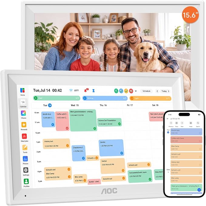AOC Digital Calendar Wall Touch Screen, 15.6" Smart Electronic Wall Planner