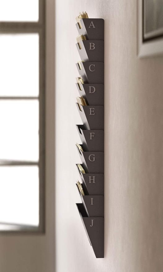 Gray Wall Mount Steel Vertical File Organizer Holder Rack 10 Sectional Modular Design Wider Than Letter Size 13 Inch Multi-Purpose Organize Display Magazines Sort Files and Folders