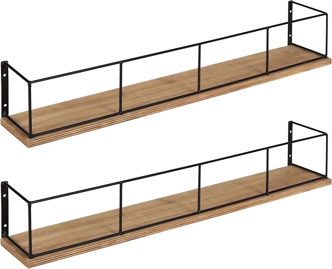 Kate and Laurel Benbrook 24 inch 2-Pack Wood and Metal Floating Wall Shelves, Rustic Brown and Black