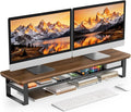 Dual Monitor Stand, 35.4 Inch Monitor Stand Riser for 2 Monitors, 2 Tiers Wood Desk Shelf with Storage, Desktop Organizer Stand for Computer, Laptop, Printer, TV