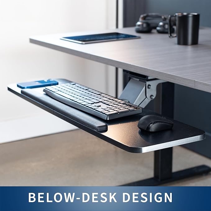 VIVO Adjustable Computer Keyboard and Mouse Platform Tray, 34 x 10 inch Ergonomic Under Table Desk Mount Drawer Underdesk Shelf, Black, MOUNT-KB36B