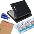 10 Hole Punch Binding Machine for Planner, Manual Binding System with 10 Multi-Color Binder Rings for Making 26 Holes on B5, 30 Holes on A4, 20 Holes on A5 Book, 10 Sheet Capacity - Black