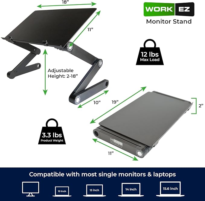 WorkEZ Monitor Stand, Single Mount Height Adjustable Monitor Riser for Desk, Ergonomic Desktop Computer Stand