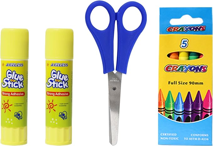 Moda West 48 Pack Bulk School Supplies 22 Piece Kit - Essential Box of School Supplies Kit with Pens, Pencils, Crayons, and More for Elementary, Middle, and High School Students
