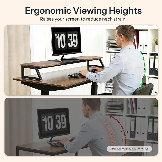 HOOBRO Dual Monitor Stand Riser, 39 Inch Large Computer Monitor Stand for 2 Monitors, Computer Monitor Riser, Desk Shelf Organizer for Office Desk, Accessories, Rustic Brown and Black BF121CJ01