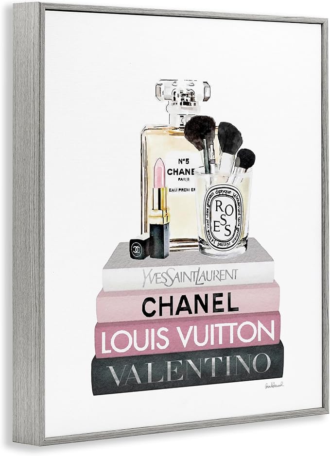 Cosmetics on Bookshelf Glam, 24 x 30 Inch Framed Giclée Print | Stupell Industries · By Amanda Greenwood · Ready to hang · Chic gift for fashion lovers · Made in USA
