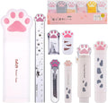 9 Pcs Cute Cat Paw Stationery Set Kawaii School Supplies Including Pencil Sharpener Retractable Eraser Correction Tape Sticky Notes Ruler Mini Scissors Utility Knife for Cat Lovers Students (White)
