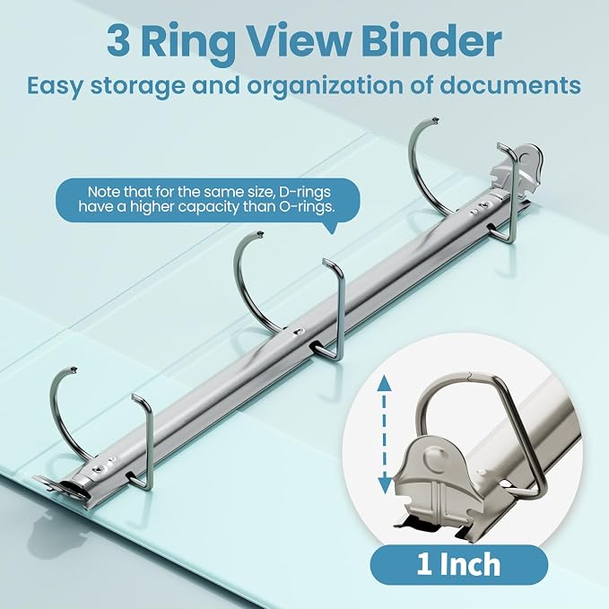 SUNEE 3 Ring Binder 1 Inch D Ring, Clear View Binder Three Ring PVC-Free (Fit 8.5x11 Inches) for School or Office Supplies, Pastel Blue, 1 Pack