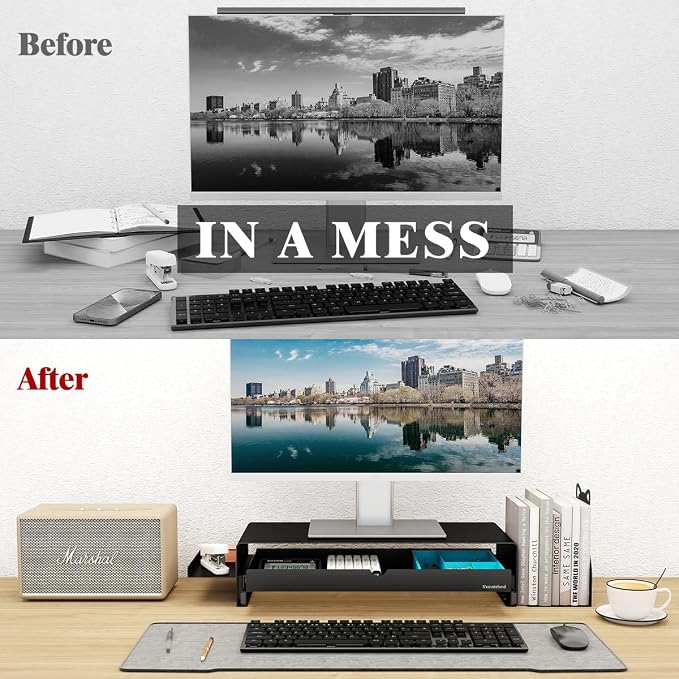 Heavy Duty Metal Monitor Stand, Strong Support Desk Organizer with Drawer