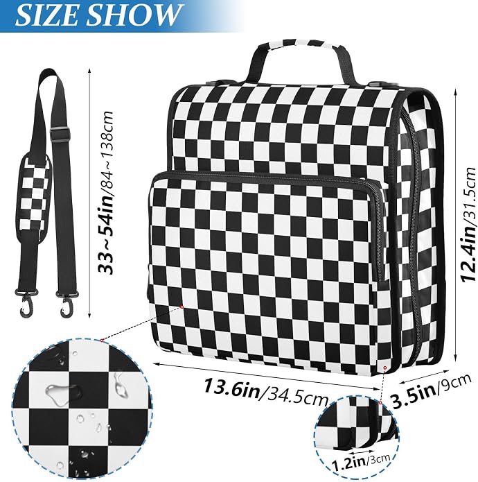 Zipper Binder Bag 3 Ring File Folder Portfolio Organizer Zippered Binder Bags with Strap Fits Laptop Women Men