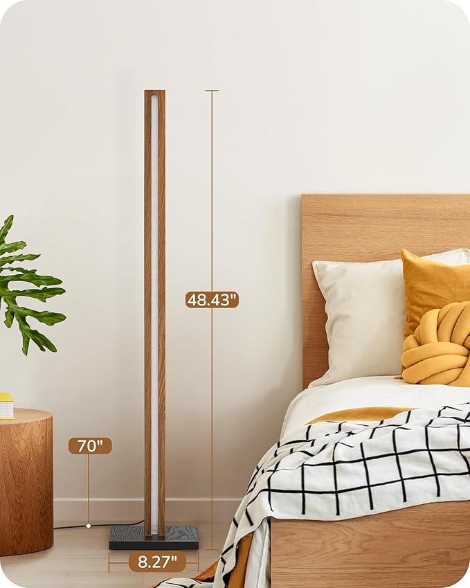 EDISHINE Mid Century Modern Floor Lamp with Remote, Dimmable Wood LED Corner Lamp, Minimalist Standing Mood Lighting for Living Room, Bedroom, Office, 7 Color Temperature 2700K~6000K, 48.43"