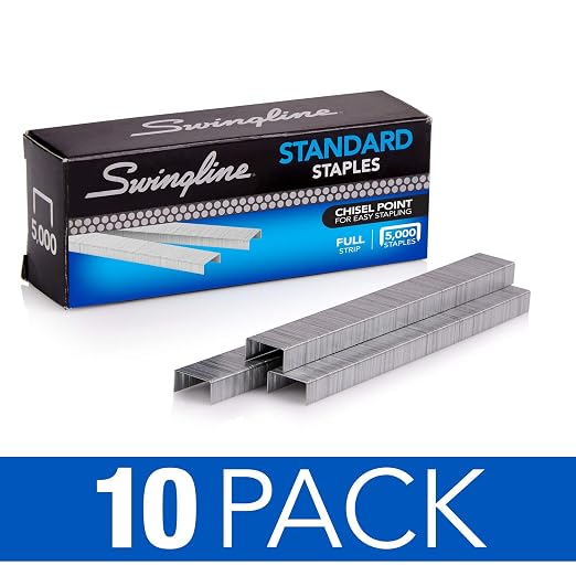 Swingline Staples, Standard Staples for Desktop Staplers, 1/4" Length, 210/Strip, 5000/Box, 10 Pack (35111)