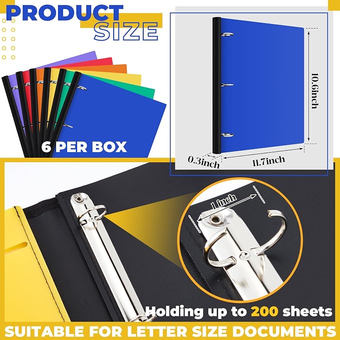 Henoyso 6 Pcs 0.75 Inch Telescoping 3 Ring Binder with Expandable Telescoping Spine 175 Sheets Capacity 3 Round Rings Flexible Plastic Notebook Binder for School, Office(Multicolor)