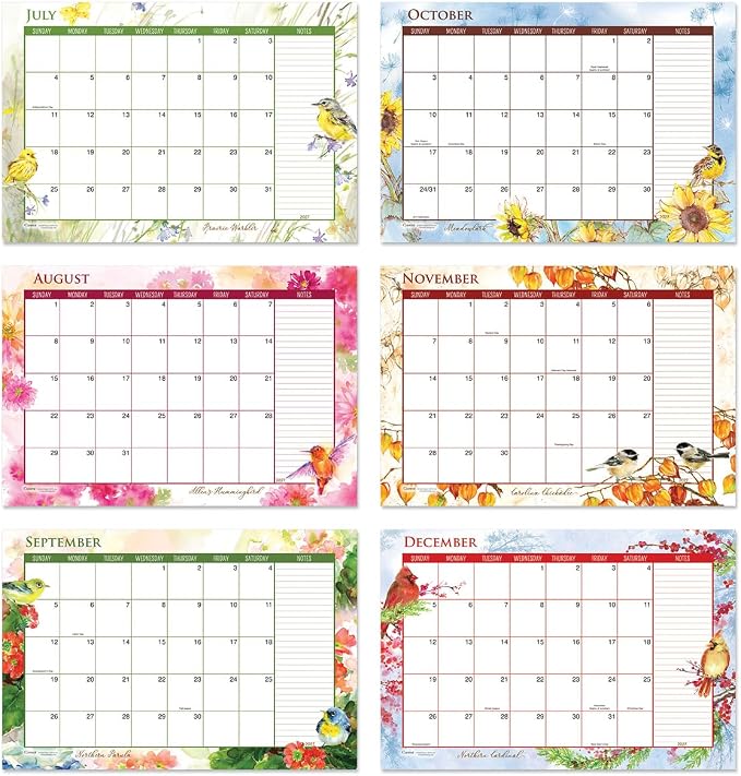 Current 2027-2028 Desk Calendar Pad | Year of Birds, 11” x 16.25”, Large, 2024-Month, 12 page Designs, Self-Stick Magnet Strips
