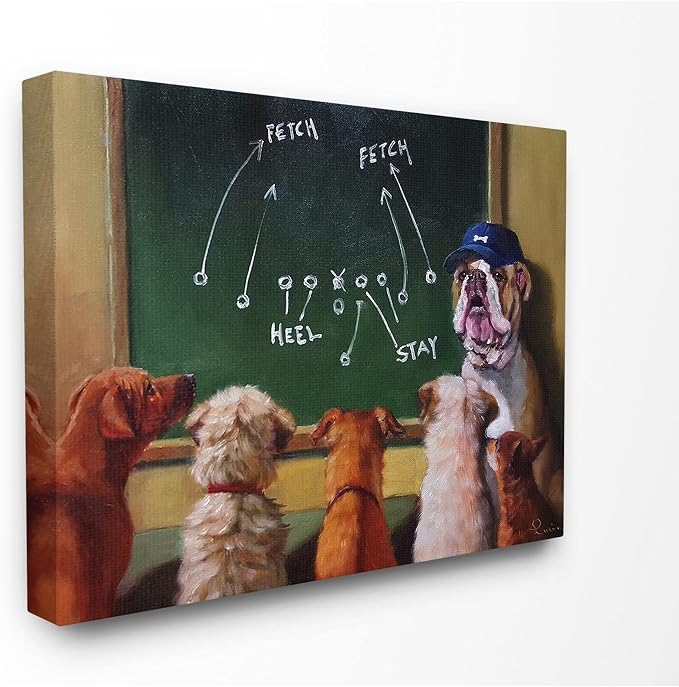 The Stupell Home Decor Collection Dog Football Team New Tricks Practice Painting Stretched Canvas Wall Art, Multi-Color | Stupell Industries | 40 x 30 Inches, Easy to Hang and Sturdy, Made in USA, by Lucia Heffernan