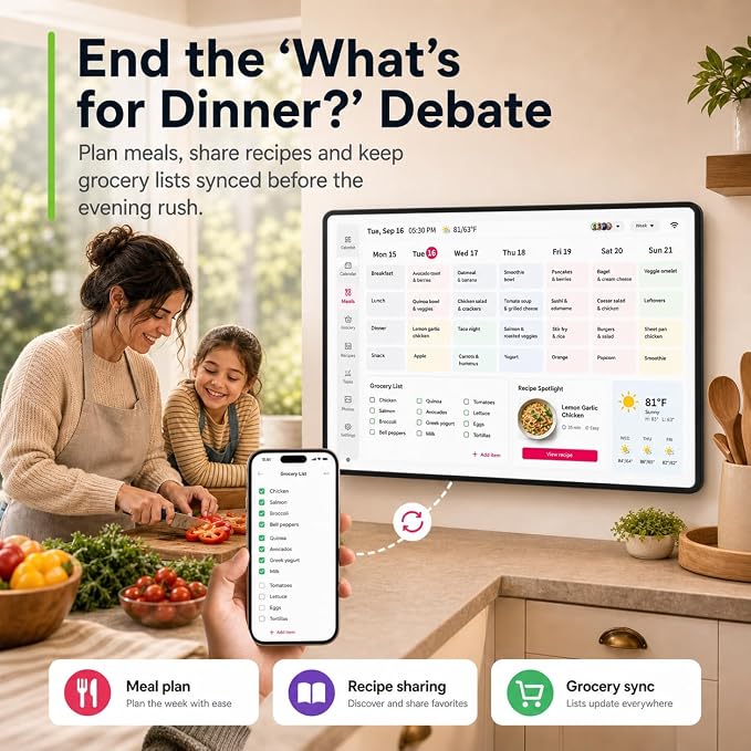 15.6 Inch Digital Calendar Wall Planner, Touch Screen WiFi Smart Electronic Planner with Third-Party Calendar Sync, Chore Tracker, Meal Planning, Family Digital Picture Frame, Gift for Mom Women