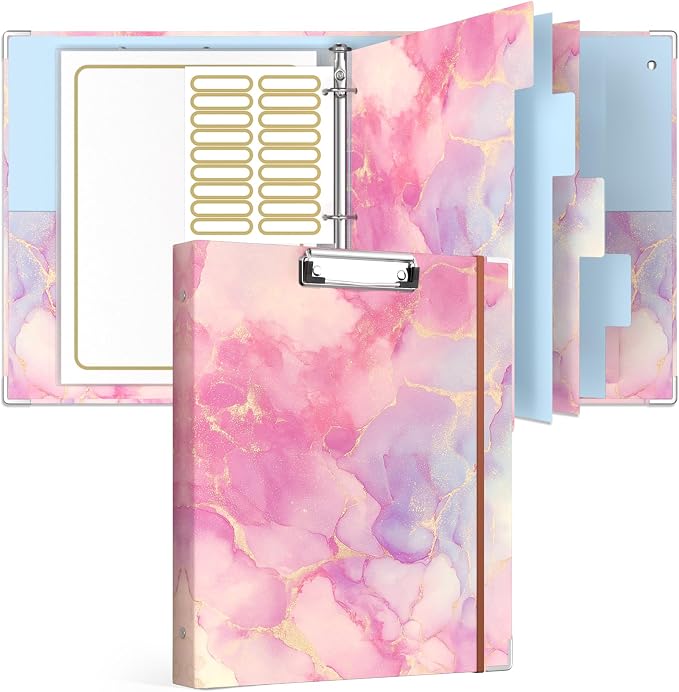 Rouidr 3 Ring Binder with clipboard, 1 inch 8.5 x 11 in Letter Size View Binders Organizer with Dividers Tabs & Clear Sleeves, School Supplies, Office Supplies