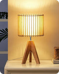 EDISHINE 14.17" Small Table Lamp, Wood-Colored Hollow Shade, E26 Base | Wood Tripod Bedside Lamp, Boho Nightstand Lamp for Bedroom, Living Room, Office, Study