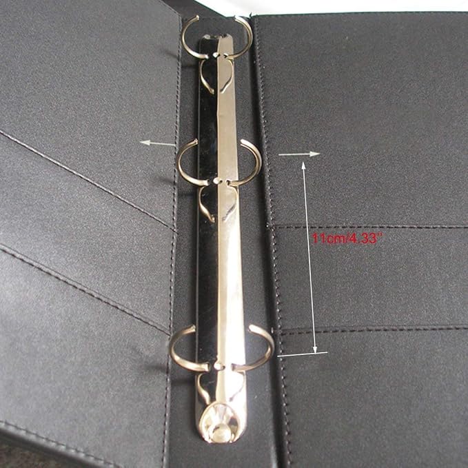 KINGFOM A4 Faux Leather Padfolio Ring Binder Business File Folder Document Holder with Card Holder (3 Ring Binder Black)