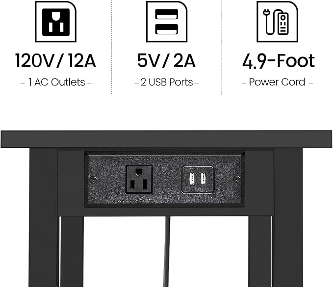 TUTOTAK Printer Stand, 2 Tier Rolling Printer Cart with Charging Station | Small Under Desk Printer Table with Wheels for Small Space, Office, Home, Black PS01BK001