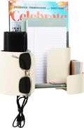 Mind Reader Hanging Accessory Organizer, Adhesive Wall-Mounted Shelf with Hooks for Home, Office, Dorm, or Bathroom, Metal, Tan