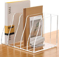 SANRUI Acrylic Magazine File Holder Desk Organizer, Clear 5 Compartments | Workspace Document Sorter, Vertical Folder Rack Binder for Office Home Classroom Tablet, Books & Accessories Storage