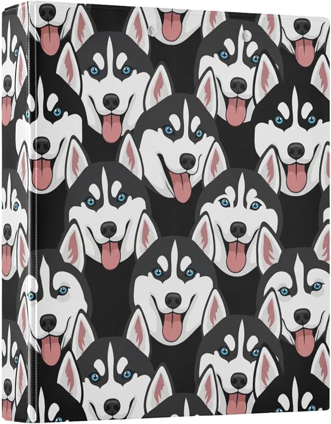 3 Ring Binder 1.5 in Recipe Binders Cute Husky Dog | Decorative Client Records with Clip 3 Clear Interior Pockets for 200 Sheets Letter-Size(11" x 8.5") Paper PVC Cover Folder