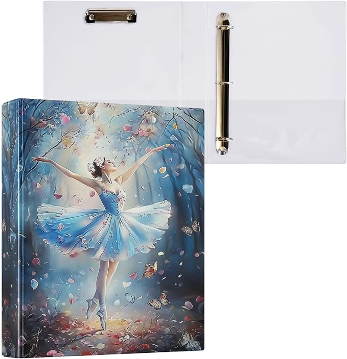 Ballerina in Blue Tutu Skirt 3 Ring Binder 1.5 Inch 1 Pack with 200 Sheet for Kids School Supplies Women Men Office